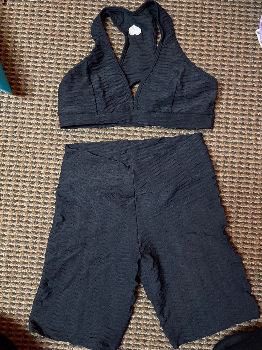 Booty by Brabants Black Textured Crop Top & Biker Shorts Set